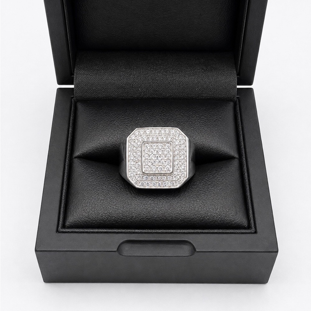 925 Sterling Silver Pavé Square Men’s Ring 1.50CT MOISSANITE Size 9
